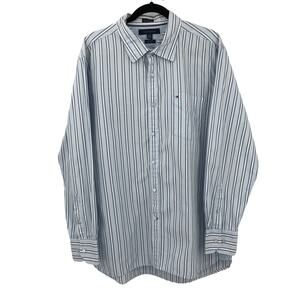 Tommy Hilfiger Blue White Stripe Custom Fit Long Sleeve Collar Button Down Shirt